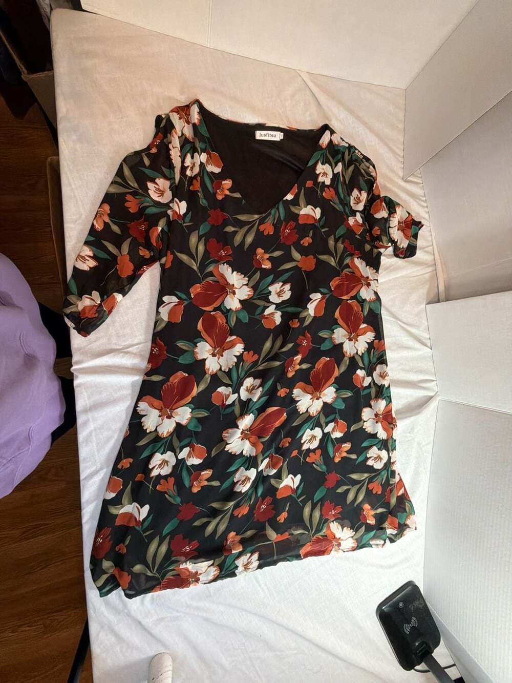 Jusfitsu Floral V-Neck Chiffon Dress Size XXL
